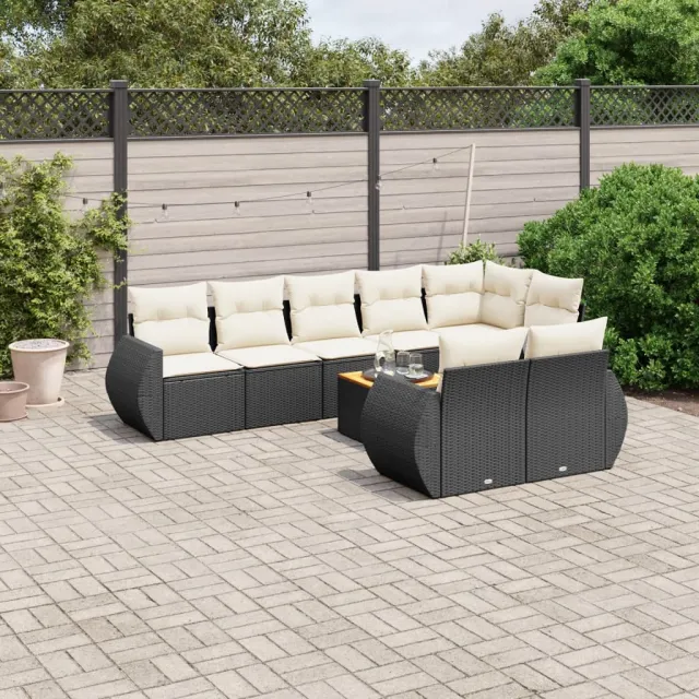 vidaXL 9-delige Loungeset met kussens poly rattan zwart, foto 2