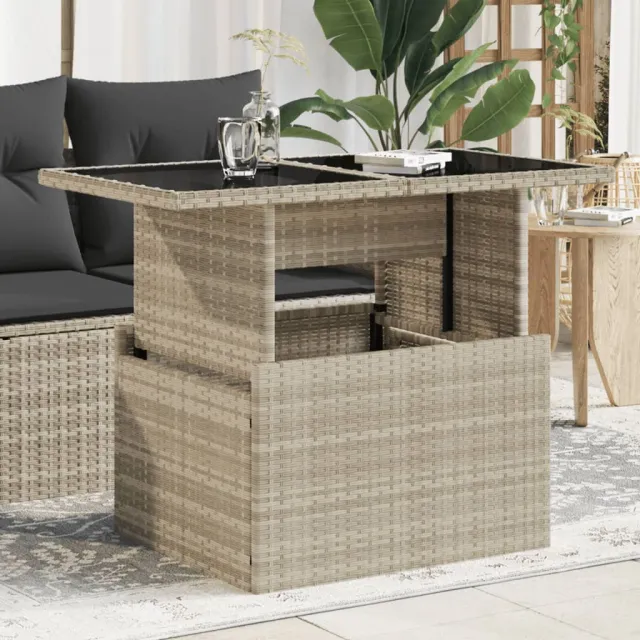 vidaXL Tuintafel met glazen blad 100x55x73 cm poly rattan lichtgrijs grijs, foto 2