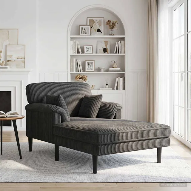 vidaXL Chaise longue Donkergrijs Katoenen stof, foto 2