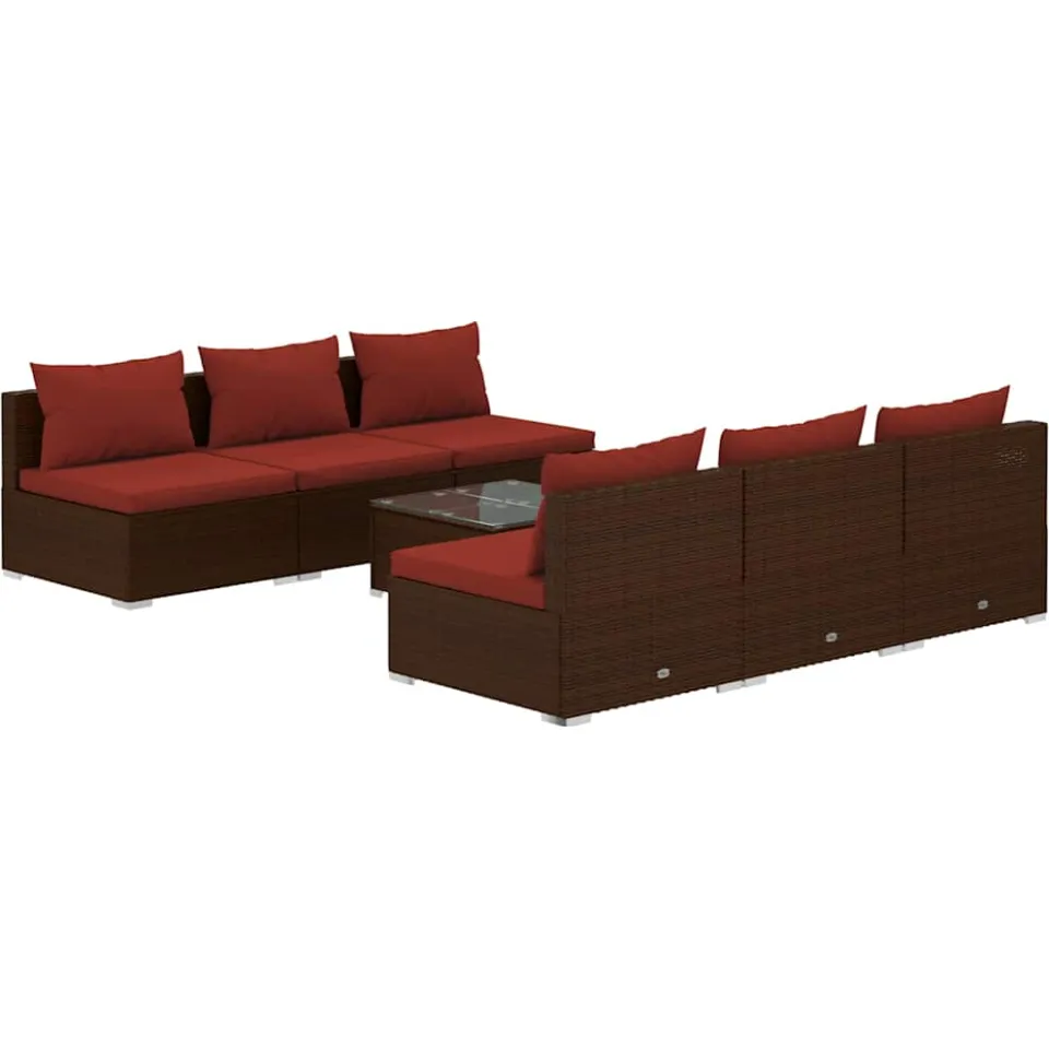 vidaXL 7-delige Loungeset met kussens poly rattan bruin, foto 3