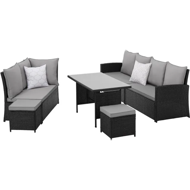 SVITA Monroe tuin loungeset - polyrattan zitgroep tuin Zwart