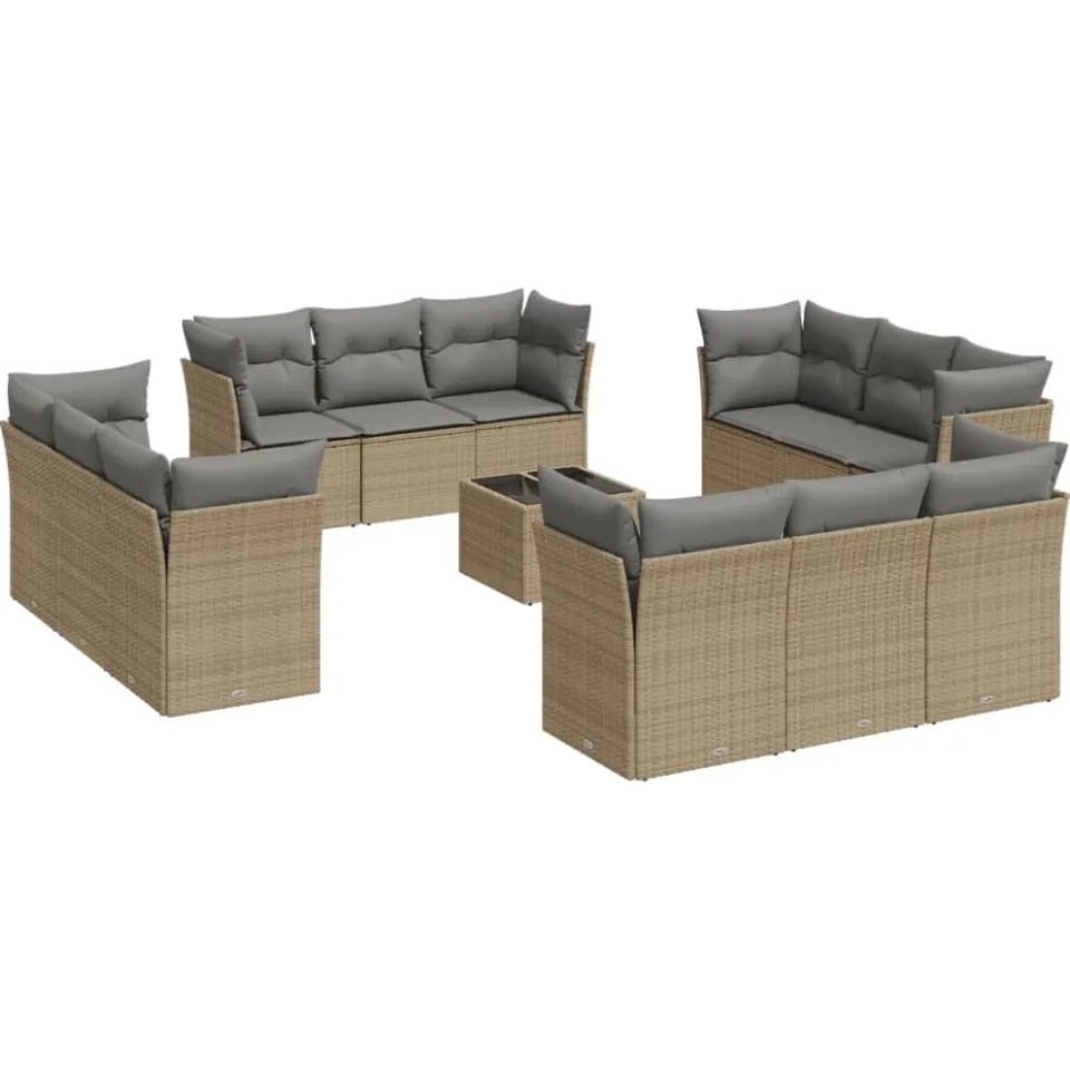 vidaXL 13-delige Loungeset met kussens poly rattan beige