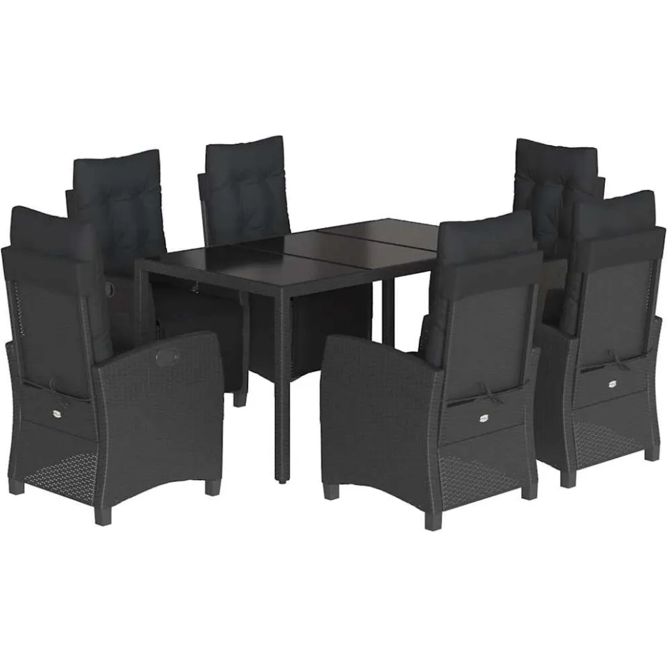 vidaXL 7-delige Tuinset met kussens poly rattan zwart, foto 3