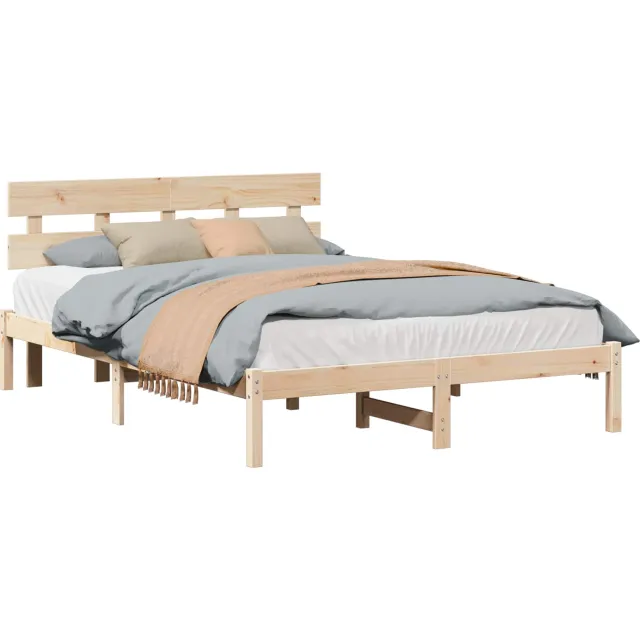 vidaXL Bedframe met hoofdeinde Bruin 140 x 200 cm Massief grenenhout