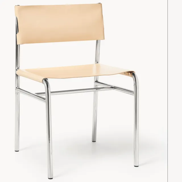 Westwing Collection Leren stoel Jordan Beige, Zilverkleurig