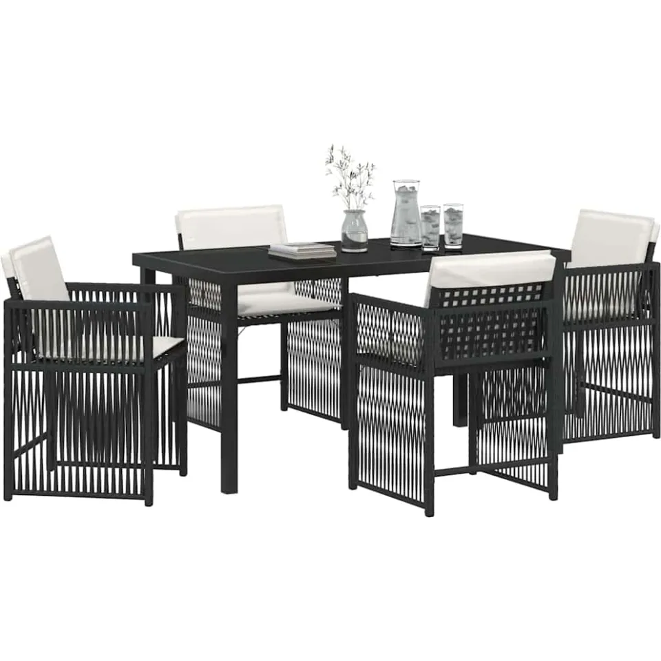 vidaXL Tuin eettafelset 5 st Zwart poly rattan