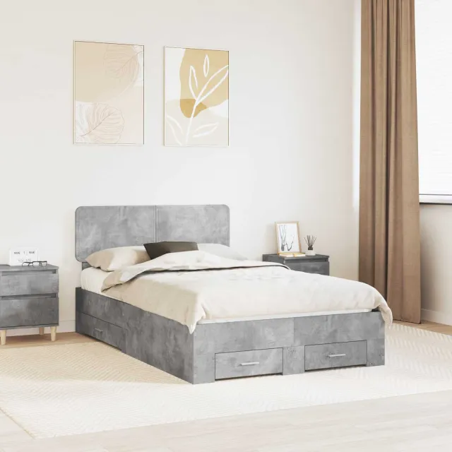 vidaXL Bedframe met lade Beton Grijs 135 x 190 cm Bewerkt hout