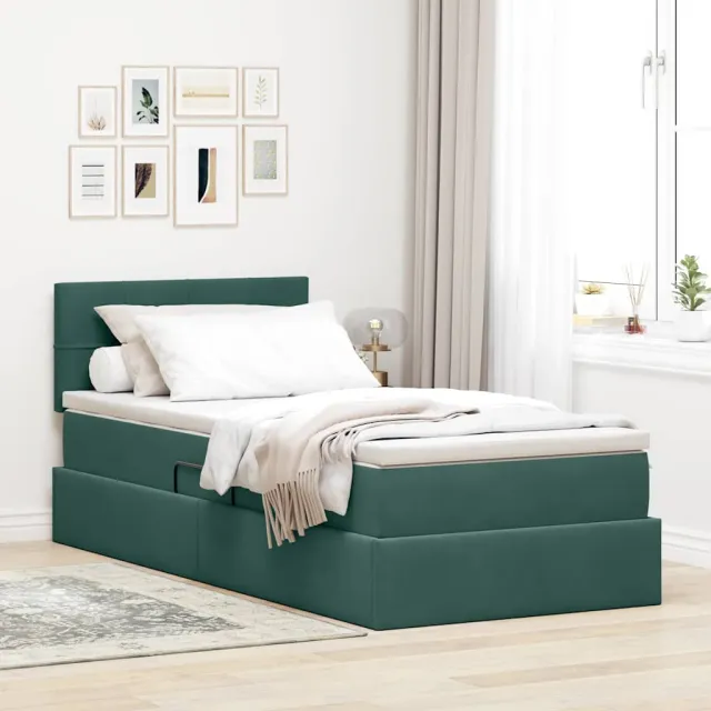 vidaXL LED Opslagbed met Matras Donkergroen 90 x 200 cm Fluweel