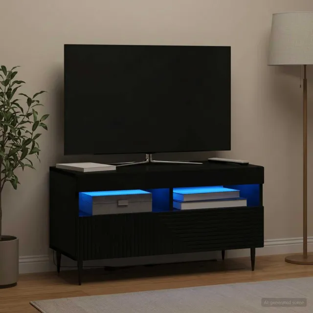 vidaXL LED tv-meubel HAARLEM 81 x 35 x 43 cm Zwart Bewerkt hout