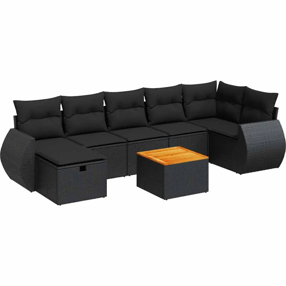vidaXL 8-delige Loungeset met kussens poly rattan zwart, foto 3