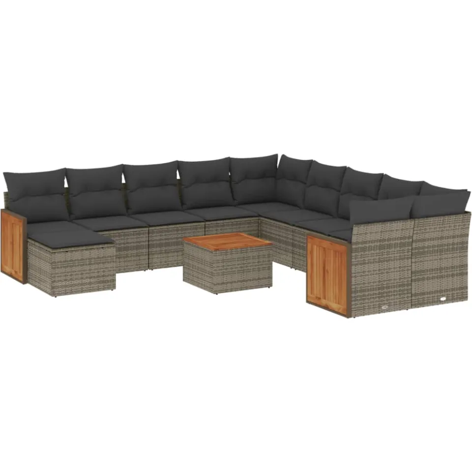vidaXL 12-delige Loungeset met kussens poly rattan grijs, foto 3