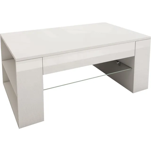 ml-design Salontafel in Hoogglans Wit, Ruime Salontafel met Glazen Planchet en 4 vakken aan de Zijkanten, 100x42x60 cm, Moderne Sofatafel met Opbergruimte, Houten Bijzettafel, Woonkamer Salontafel
