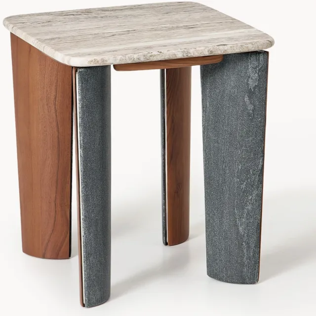 Westwing Collection Bijzettafel Muno van marmer en acaciahout Beige, Grijs