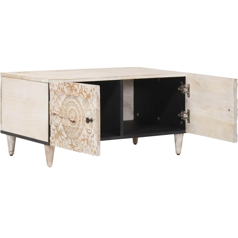 vidaXL Salontafel Wit 80 x 50 x 40 cm Massief Mango Hout, foto 2