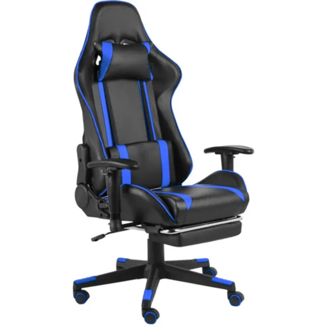 vidaXL Gamestoel - draaibaar - met - voetensteun - PVC - blauw zwart en blauw