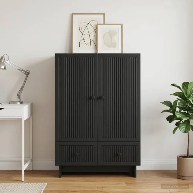 vidaXL Dressoir Zwart 66 x 34,5 x 95 cm Geconstrueerd hout, foto 2