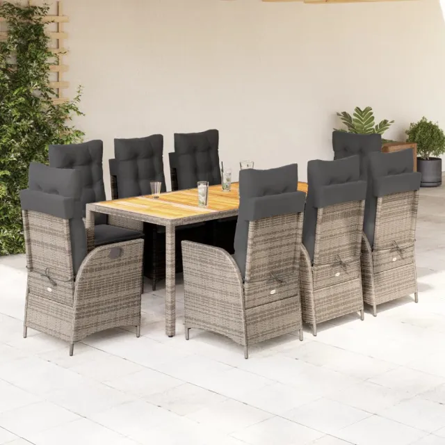 vidaXL 9-delige Tuinset met kussens poly rattan grijs, foto 2