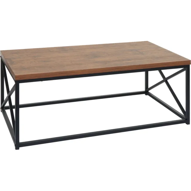 MCW Salontafel MCW-A27, woonkamertafel bijzettafel sofatafel, metalen 3D structuur 44x110x60cm, wild eiken look bruin