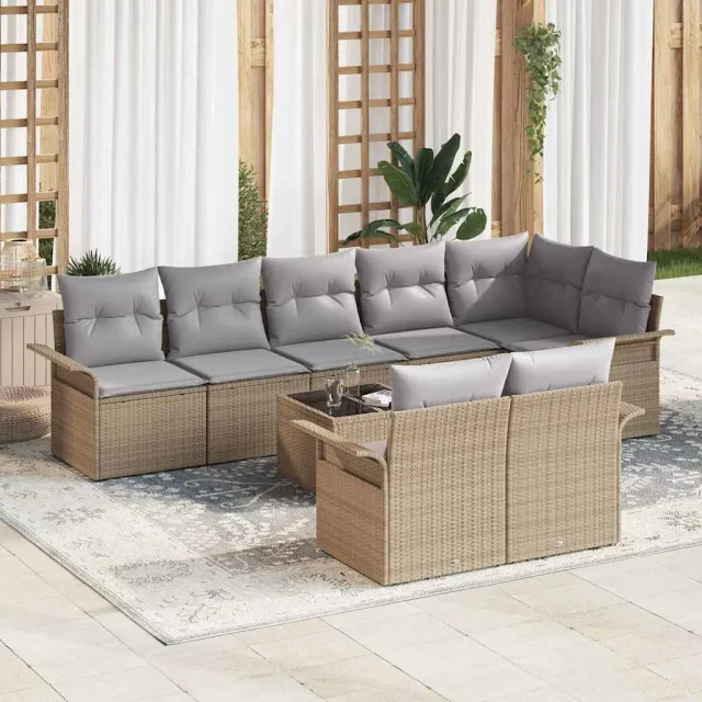 vidaXL Tuin Sofa Set 9 st Beige poly rattan, foto 2