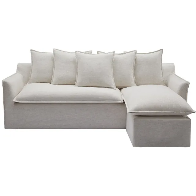 Vente-unique Omkeerbare hoekbank van beige gechineerde stof PENIOLA van Maison Céphy Beige, Wit
