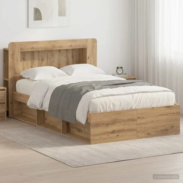 vidaXL Bedframe met opslag Artisanaal eiken 120 x 190 cm Bewerkt hout