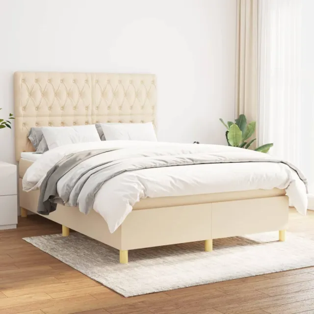 vidaXL Boxspring met matras stof crèmekleurig 140x200 cm