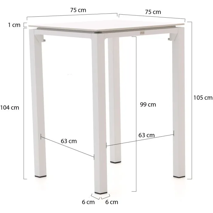 Bellagio tuinmeubelen Bellagio Trecenta bartafel 75x75x105cm wit, foto 2