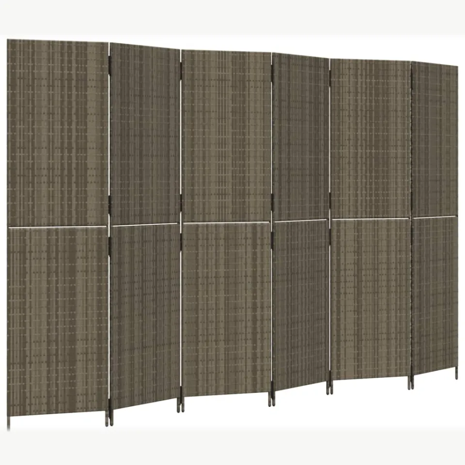vidaXL Kamerscherm 6 panelen poly rattan grijs, foto 4