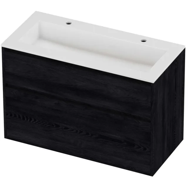 Proline Aristo Badmeubelset Polystone Elegant Greeploos 100x46x67 cm Glans Wit Black Oak