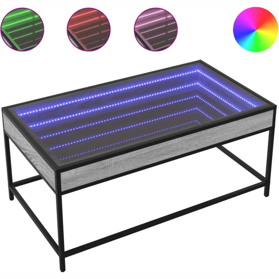 vidaXL Salontafel met Infinity LED 90x50x41 cm grijs sonoma eikenkleur, foto 3
