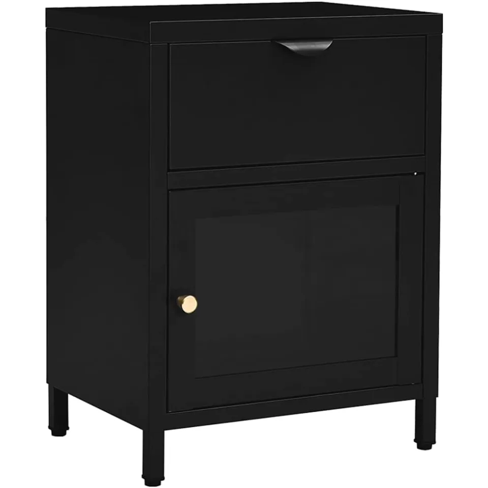 vidaXL Nachtkastjes 2 st 40x30x54,5 cm staal en glas zwart