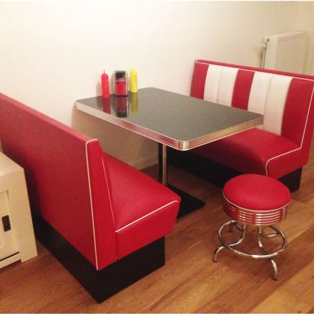 Bel Air Retro Fifties Furniture 2 x Classic Dinerbanken Rood + Tafel + Kruk