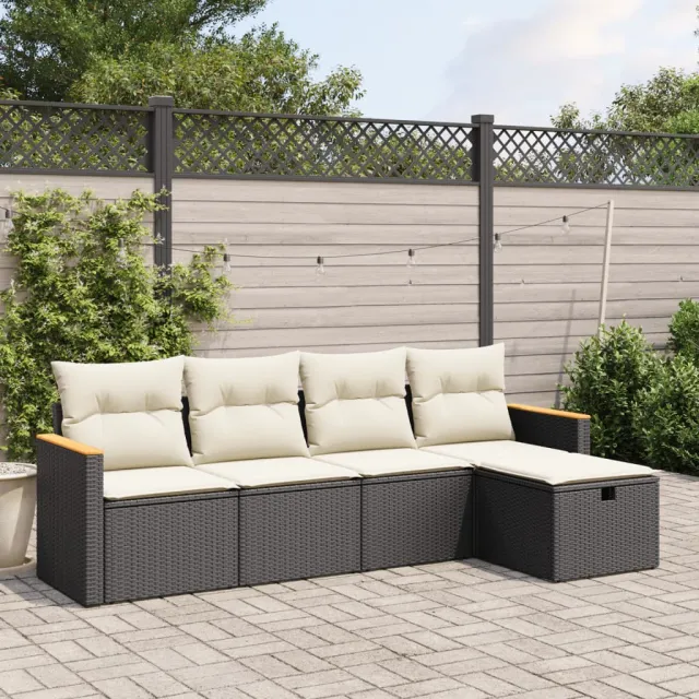 vidaXL 5-delige Loungeset met kussens poly rattan zwart, foto 2