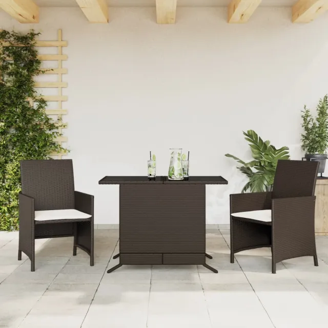 vidaXL 3-delige Bistroset met kussens poly rattan bruin, foto 2