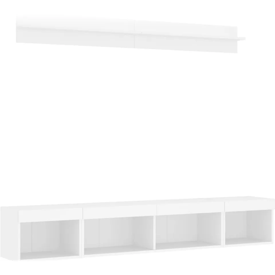vidaXL 5-delige Tv-wandmeubelset met LED-verlichting bewerkt hout wit