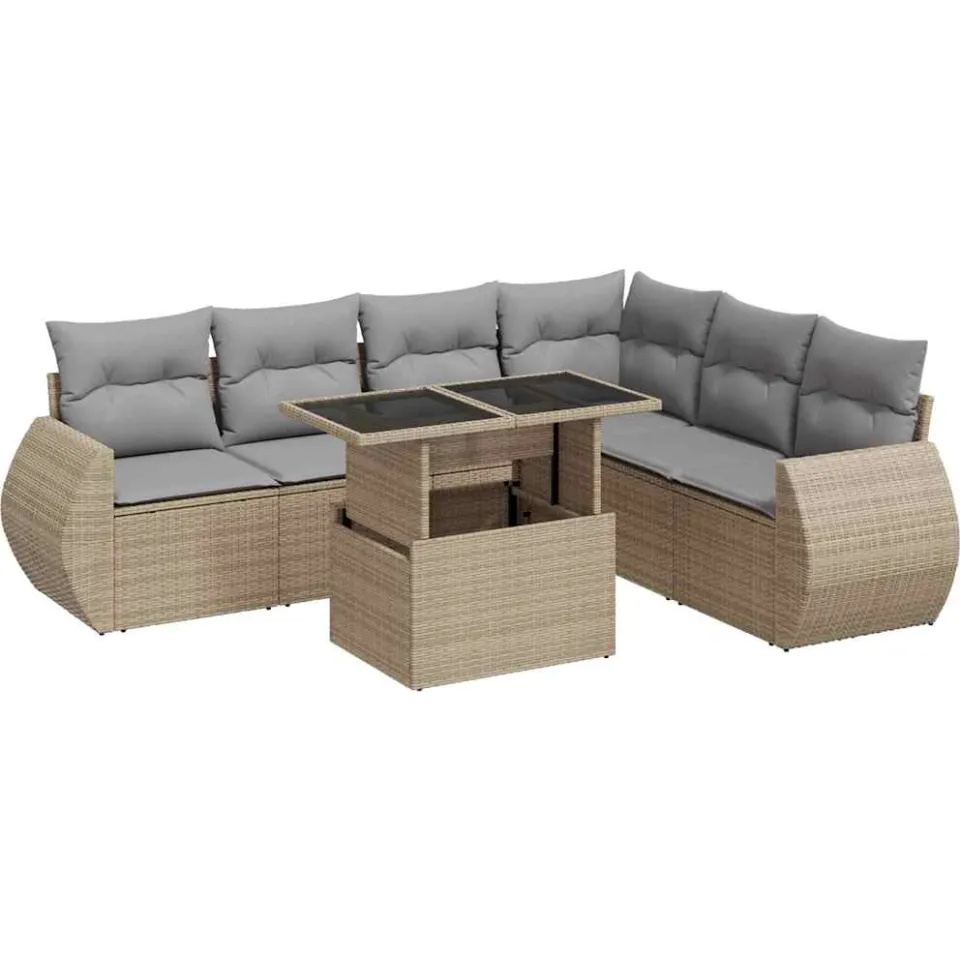 vidaXL 7-delige Loungeset met kussens poly rattan beige, foto 3