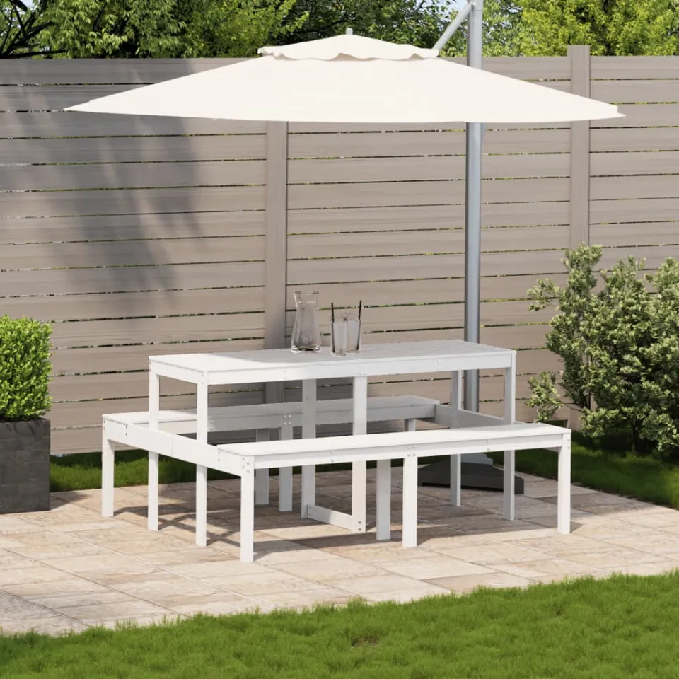 vidaXL Picknicktafel 160x134x75 cm massief grenenhout wit, foto 3