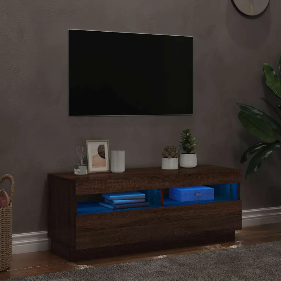 vidaXL Tv-meubel met LED-verlichting 100x35x40 cm bruin eikenkleur, foto 2