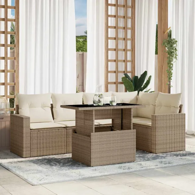 vidaXL 6-delige Loungeset met kussens poly rattan beige, foto 2