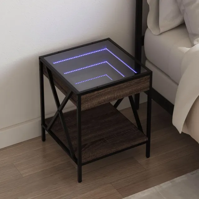 vidaXL Nachtkastje met Infinity LED 40x40x49 cm bruin eikenkleurig, foto 2