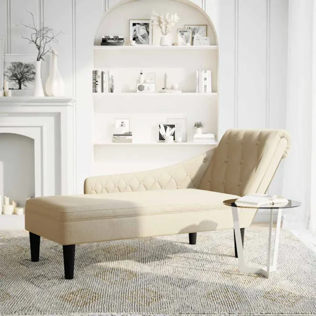 vidaXL Chaise longue met kussen en rechterarmleuning stof crèmekleurig