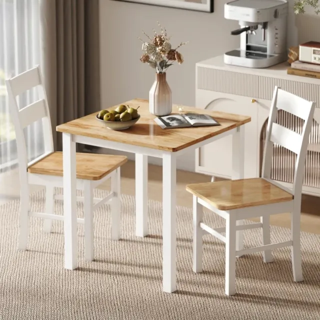 REDOM Eetkamerstoel set van 2 - Rechte vierpoot - Zonder armleuningen - Hout - Woonkamer en keuken - Rubberwood - Wit en eiken - 40 x 50,5 x 88,5 cm