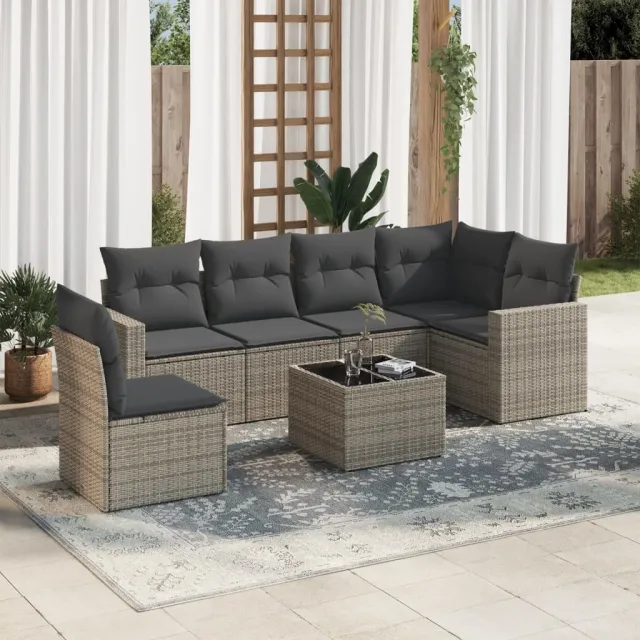 vidaXL 7-delige Loungeset met kussens poly rattan grijs, foto 2