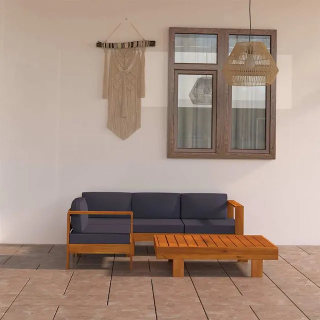 vidaXL 5-delige Loungeset met donkergrijze kussens acaciahout grijs, foto 2