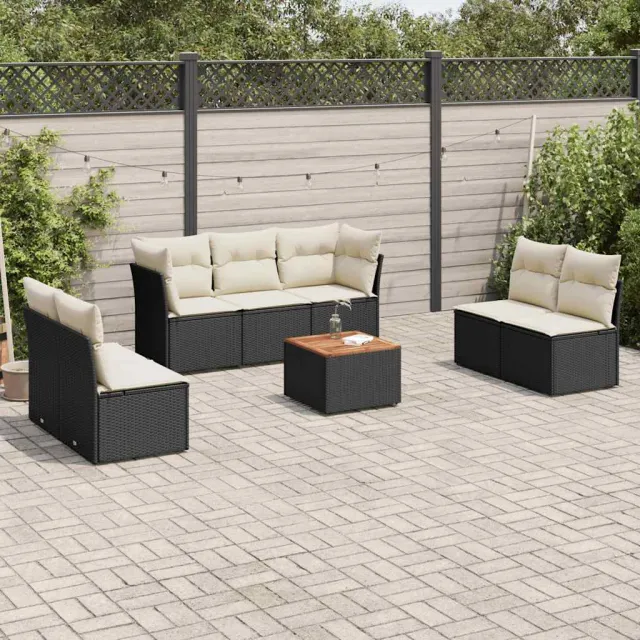 vidaXL 8-delige Loungeset met kussens poly rattan zwart, foto 2