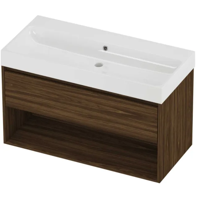 Proline Podium Badmeubelset Polystone Loft Schap 100x46x62 cm Glans Wit Cabana Oak Eiken