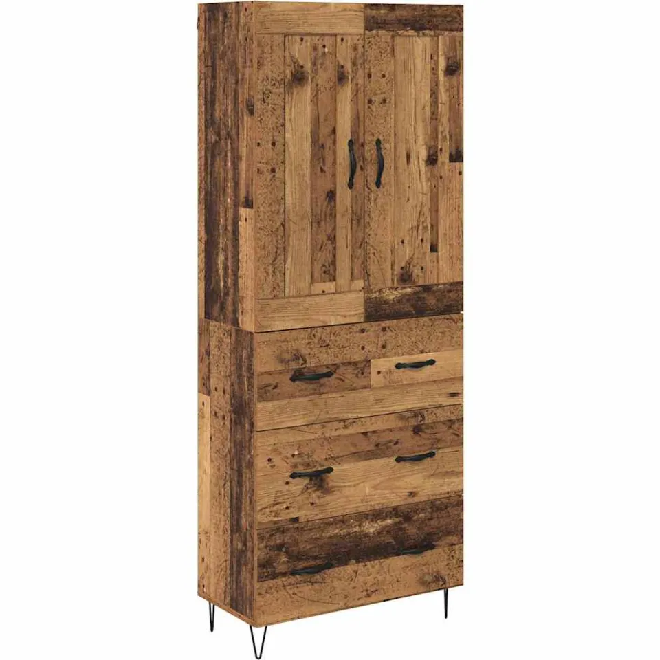 vidaXL Hoge kast Oud Hout 69,5 x 34 x 180 cm Bewerkt hout bruin, foto 3