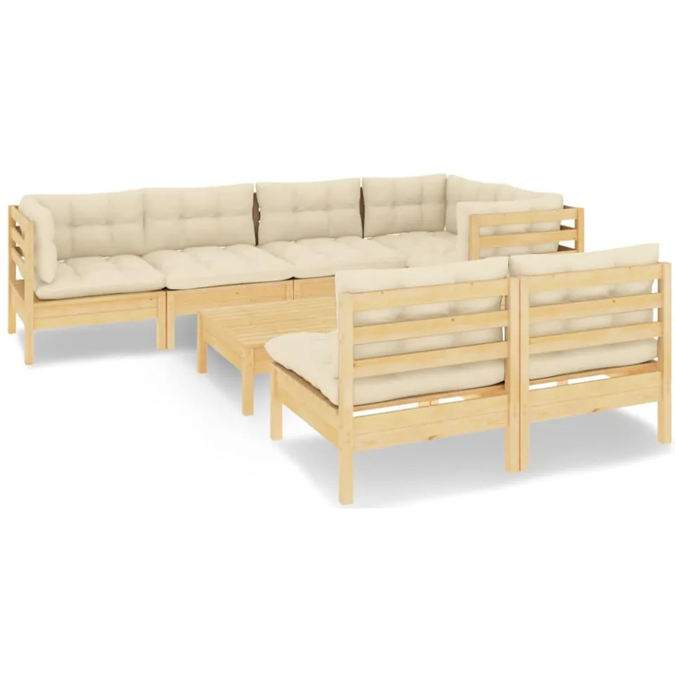 vidaXL 8-delige Loungeset met crèmekleurige kussens massief grenenhout, foto 3