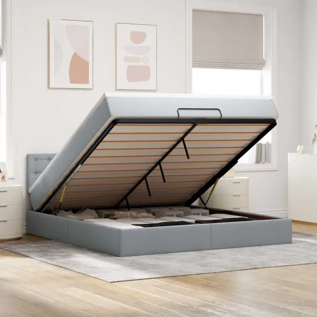 vidaXL Ottoman bed met matras en LED's 160x200 cm stof lichtgrijs grijs