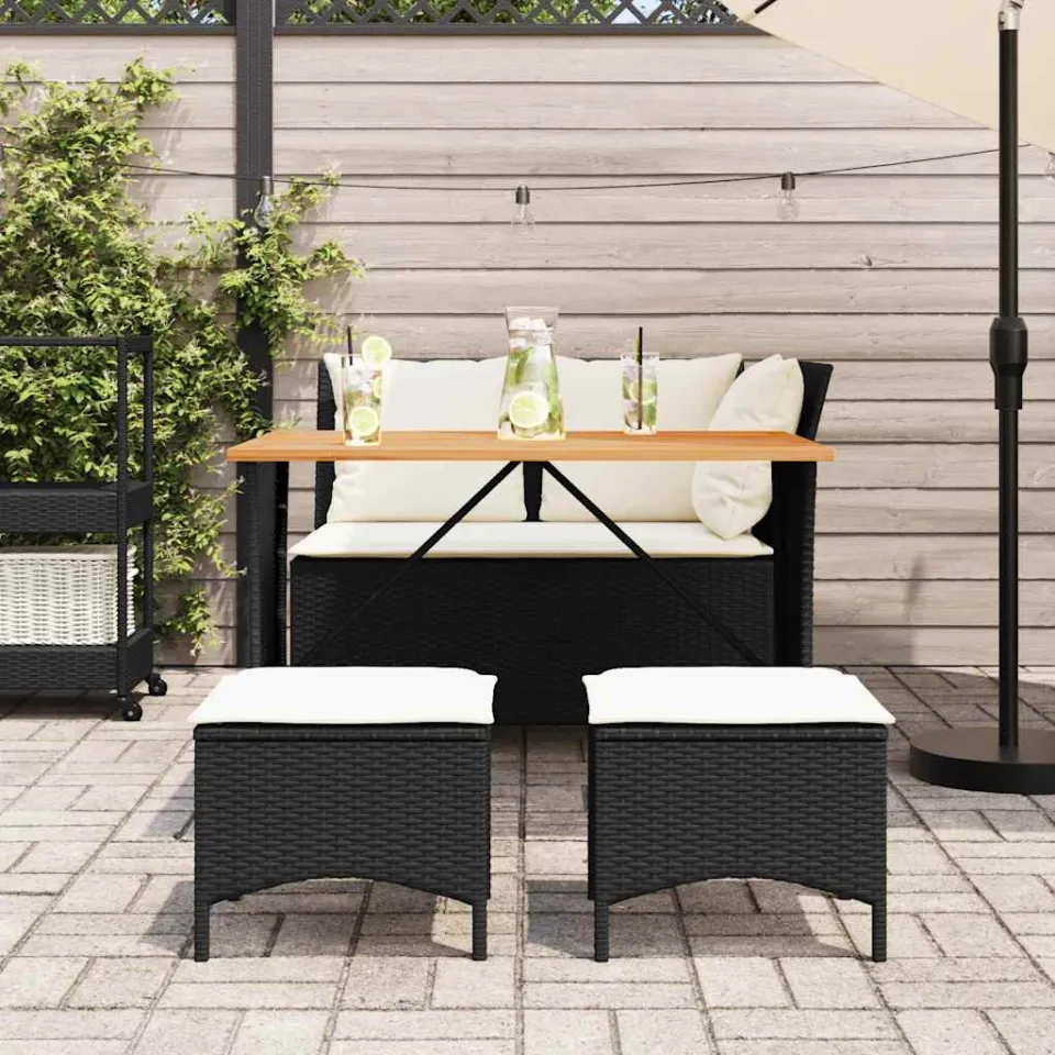 vidaXL 4-delige Tuinset met kussens poly rattan zwart, foto 3